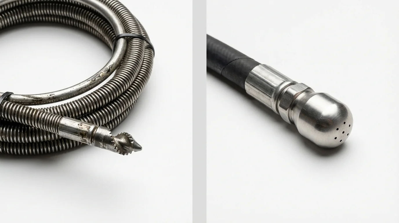 Drain snake cable and hydro jetting nozzle used for drain cleaning in Yutan, NE