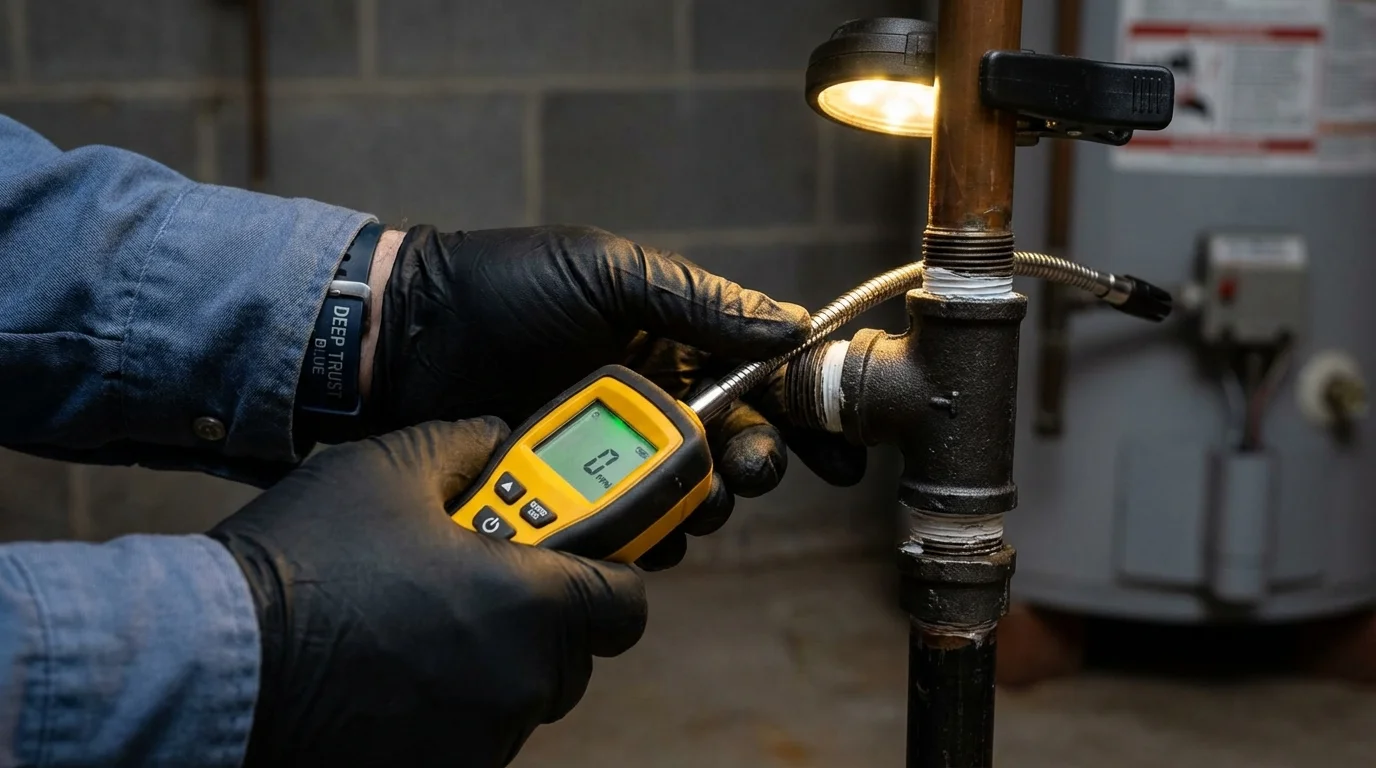 Gas leak detection with electronic sniffer by Johns Plumbing LLC in Yutan