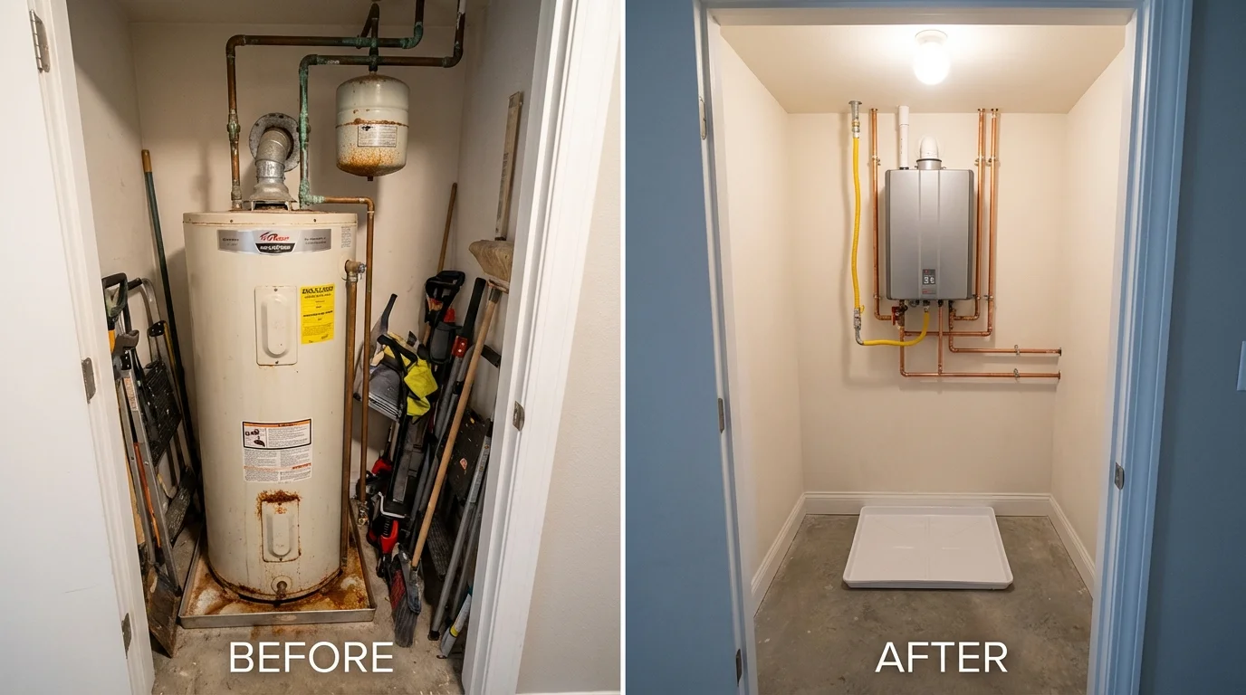 Tank water heater versus wall-mounted tankless unit comparison for Yutan, NE homeowners